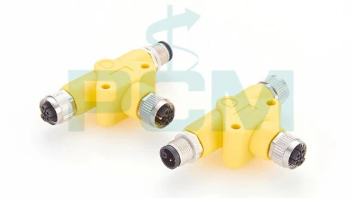 M12 L-coded T-Coupler male to female M12 L-coded T-Coupler male to female